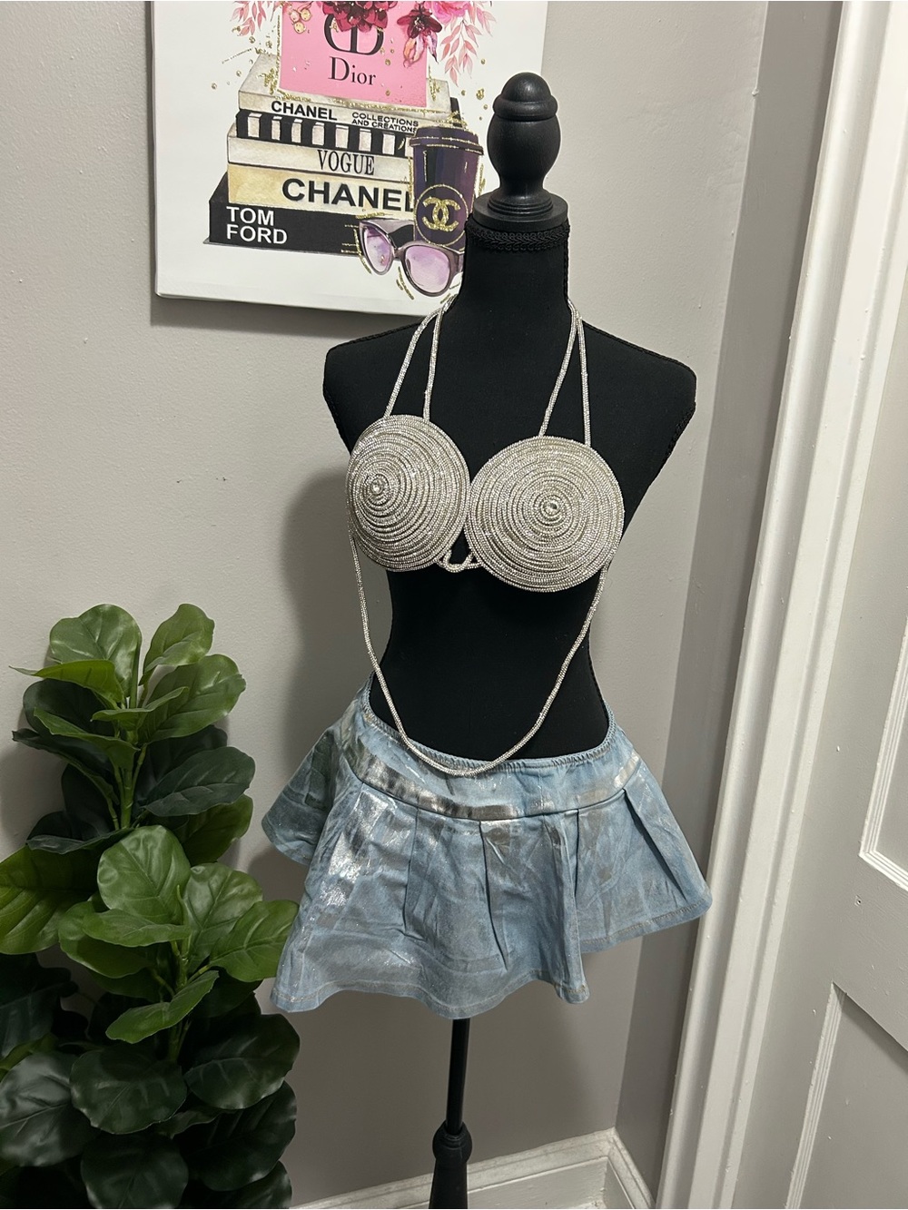 Light Blue Metallic Mini Skirt